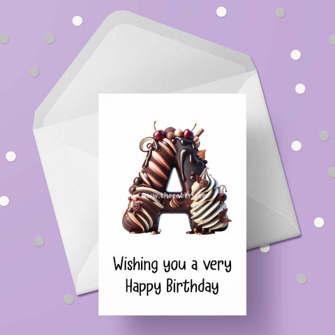 Chocolate Initial Birthday Card - choose any letter