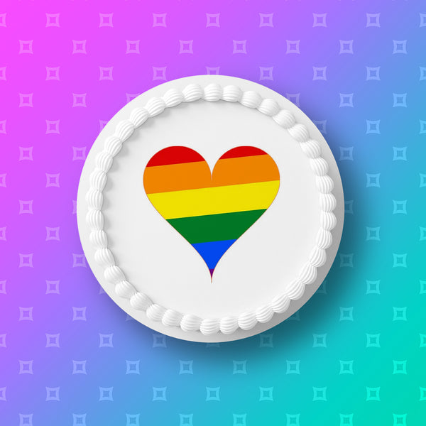 Rainbow Love Heart Edible Icing Cake Topper