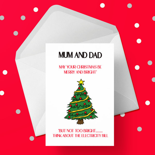 Christmas Card for Mum & Dad - Funny Cost of Living / Electricity Bill