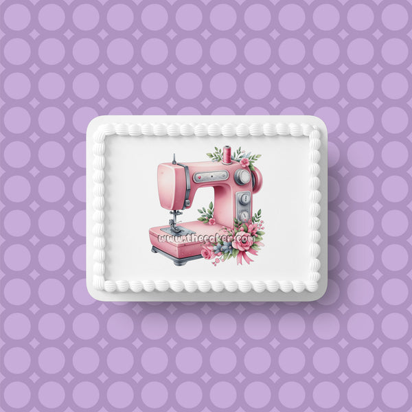 Sewing Machine Edible Icing Cake Topper or Ribbon 01