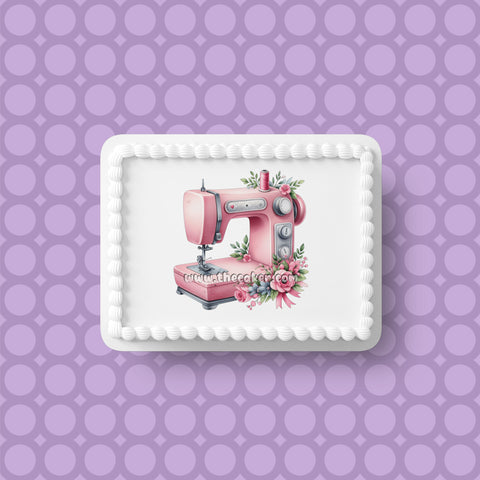 Sewing Machine Edible Icing Cake Topper or Ribbon 01