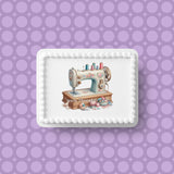 Sewing Machine Edible Icing Cake Topper or Ribbon 02