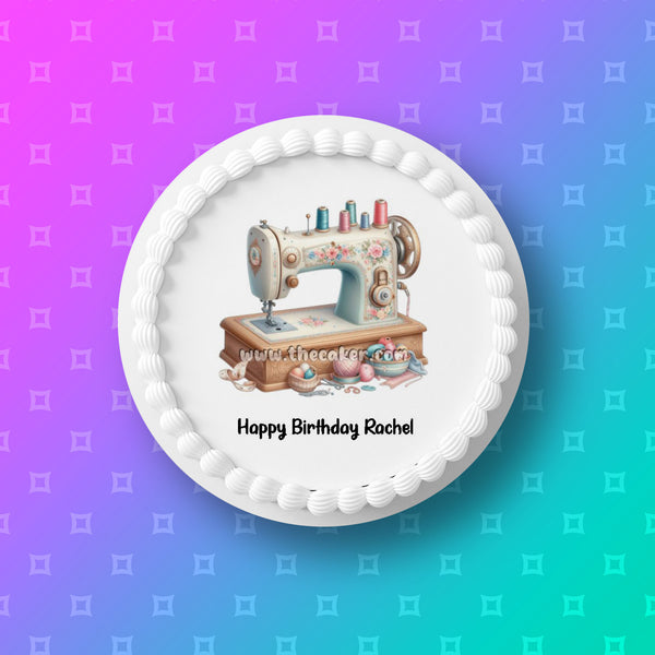 Sewing Machine Edible Icing Cake Topper or Ribbon 02