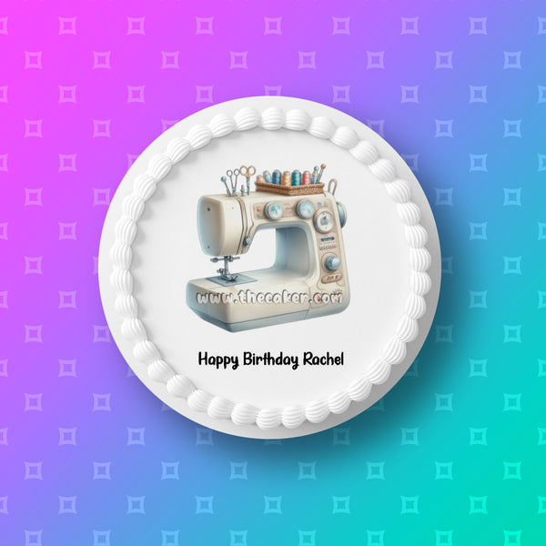 Sewing Machine Edible Icing Cake Topper or Ribbon 04
