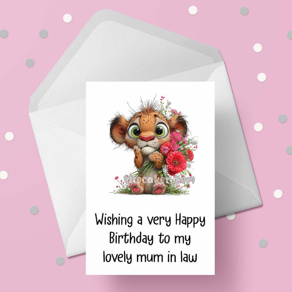 Birthday Card for Mum in Law 02 with cute lion cub