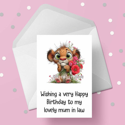 Birthday Card for Mum in Law 02 with cute lion cub