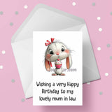 Birthday Card for Mum in Law 03 with cute bunny rabbit