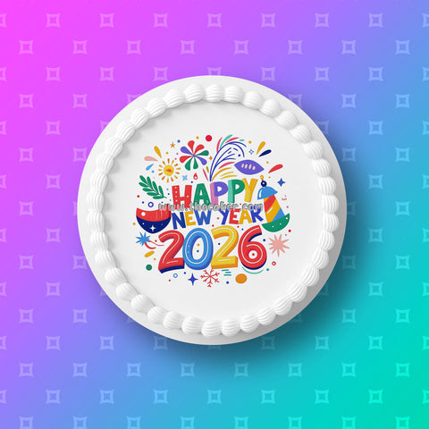 2026 Happy New Year Edible Icing Cake Topper 01
