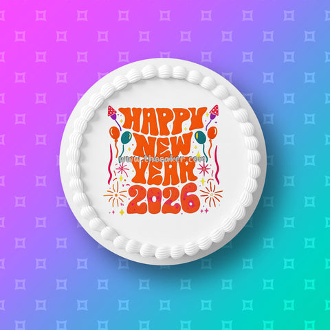 2026 Happy New Year Edible Icing Cake Topper 02