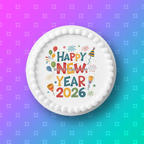 2026 Happy New Year Edible Icing Cake Topper 03