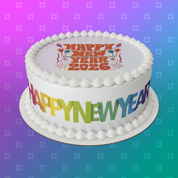 2026 Happy New Year Edible Icing Cake Topper 02