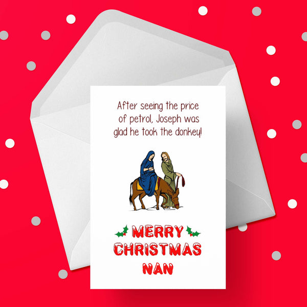 Christmas card for Nan - Funny Donkey & Petrol