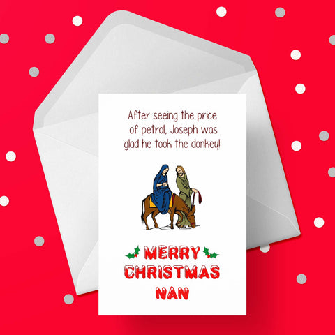 Christmas card for Nan - Funny Donkey & Petrol