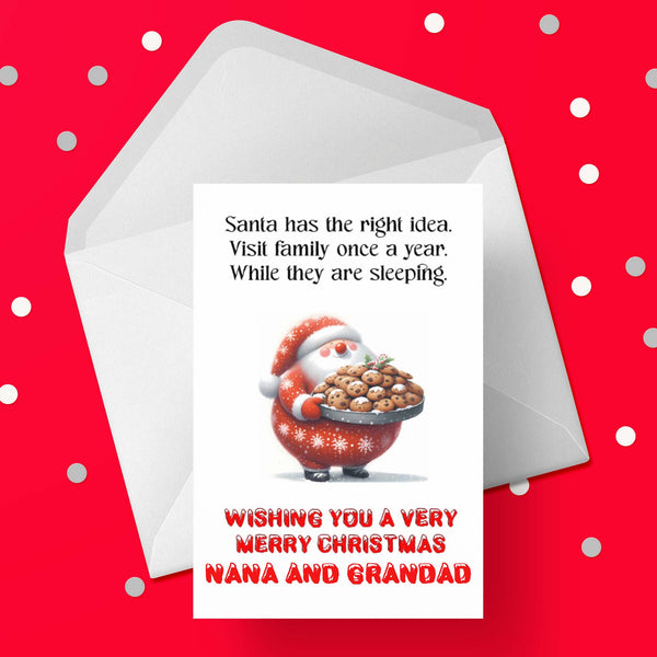 Christmas card for Nana & Grandad - Funny Santa & Family