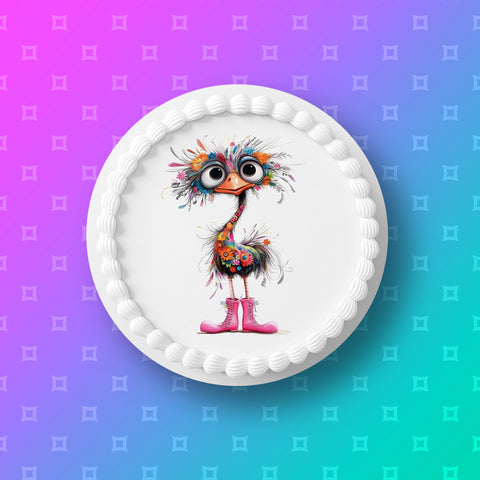 Funny Cute Ostrich 01 Edible Icing Cake Topper or Ribbon
