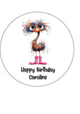 Funny Cute Ostrich 01 Edible Icing Cake Topper or Ribbon