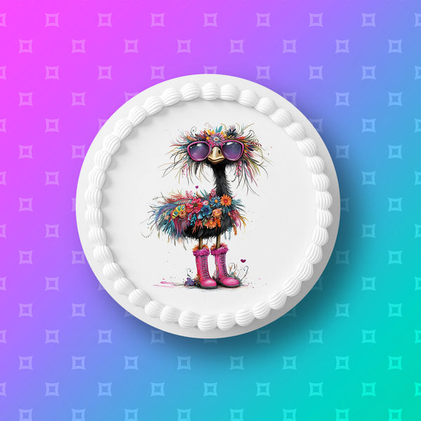 Funny Cute Ostrich 03 Edible Icing Cake Topper or Ribbon