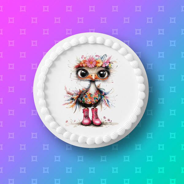 Funny Cute Ostrich 04 Edible Icing Cake Topper or Ribbon