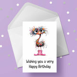 Funny Cute Ostrich 01 Birthday Card