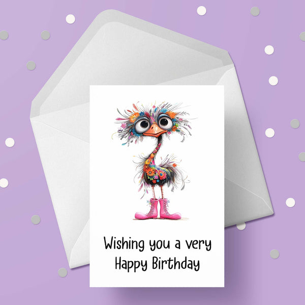 Funny Cute Ostrich 01 Birthday Card