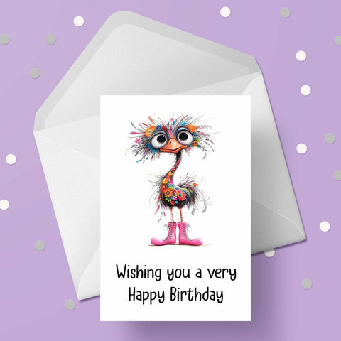 Funny Cute Ostrich 01 Birthday Card