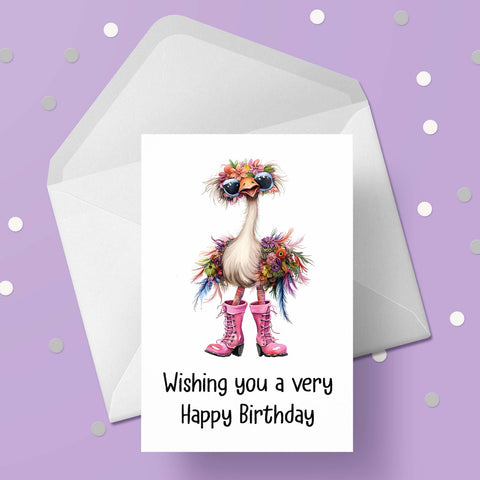 Funny Cute Ostrich 02 Birthday Card
