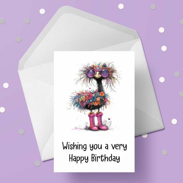 Funny Cute Ostrich 03 Birthday Card
