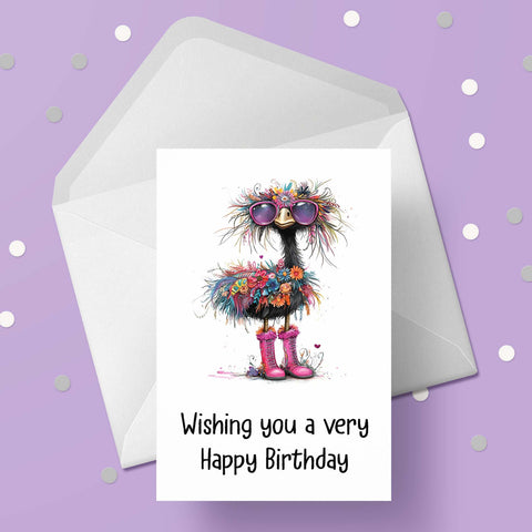 Funny Cute Ostrich 03 Birthday Card