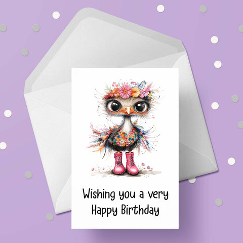 Funny Cute Ostrich 04 Birthday Card
