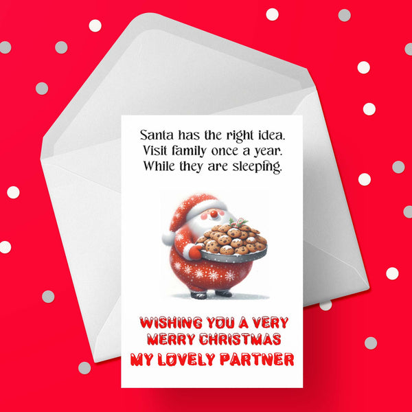 Christmas card for Partner - Funny Santa & Family