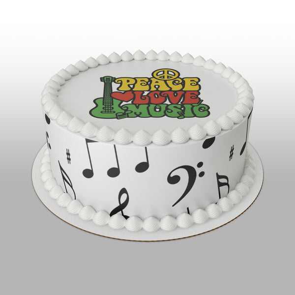 Peace Love Music Edible Icing Cake Topper or Ribbon