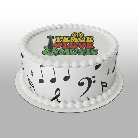 Peace Love Music Edible Icing Cake Topper or Ribbon