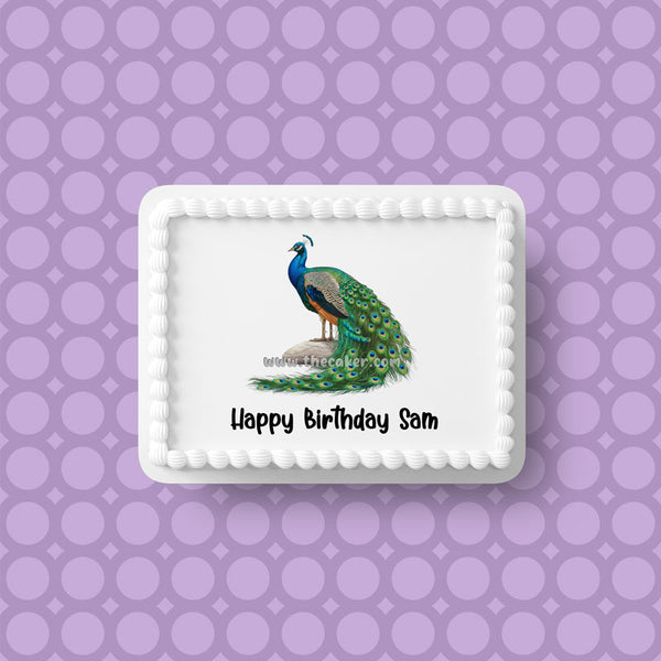 Peacock 02 Edible Icing Cake Topper or Ribbon