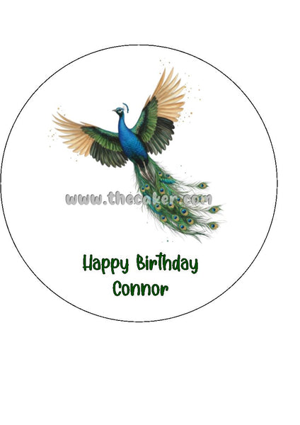 Peacock 03 Edible Icing Cake Topper or Ribbon