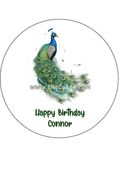 Peacock 04 Edible Icing Cake Topper or Ribbon