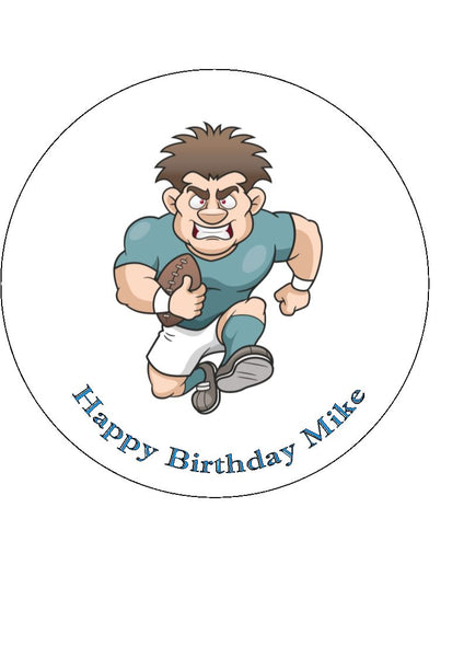 Rugby Player Edible Icing Cake Topper (Blue)