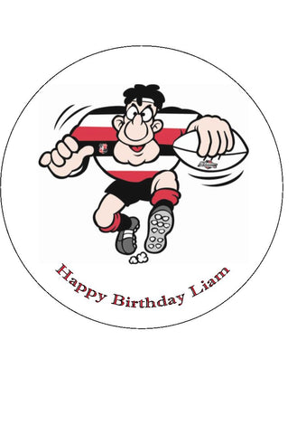 Rugby Player (Red) Edible Icing Cake Topper or Ribbon