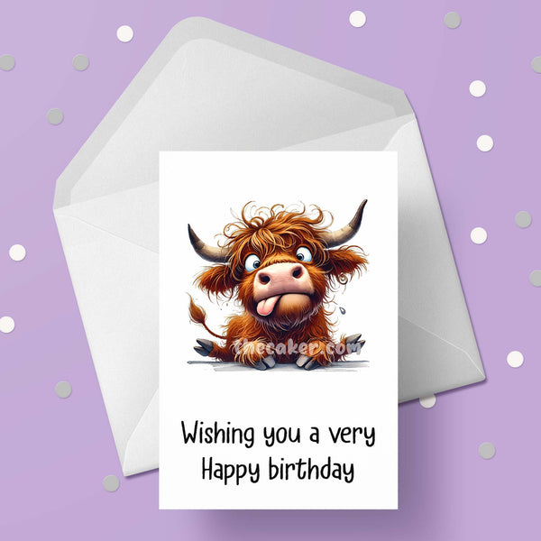 Funny Highland Cow 02 Birthday Card