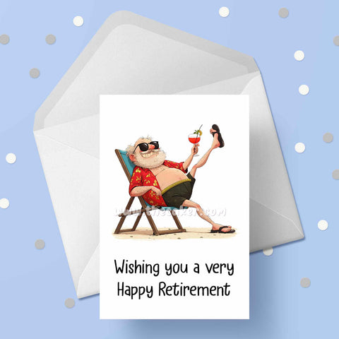 Retirement 16 - Funny man in deckchair Retirement Card