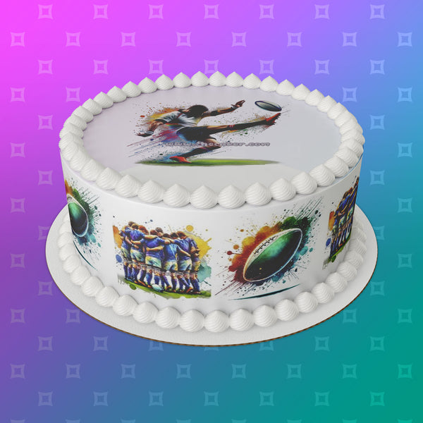 Rugby 08 Edible Icing Cake Topper or Ribbon