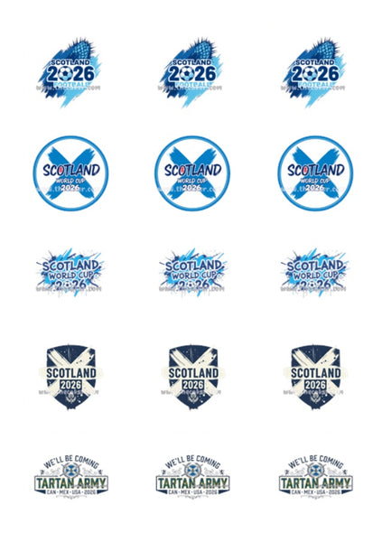 World Cup 2026 SCOTLAND Football Edible Icing pre-cut Cupcake Toppers (mixed designs)