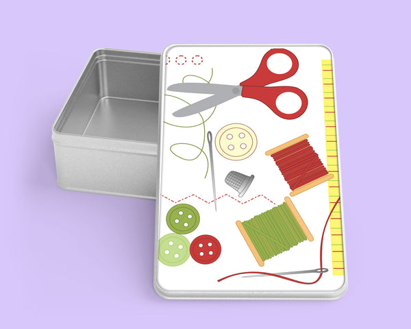 Metal Tin for sewing kit, buttons & needles