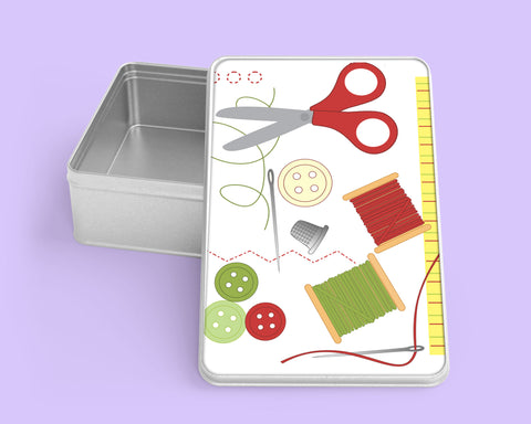 Metal Tin for sewing kit, buttons & needles