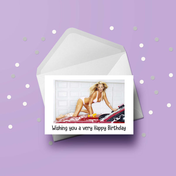 Sexy Girl at Carwash Birthday Card