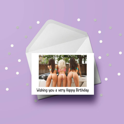 Sexy Girls on Car Birthday Card