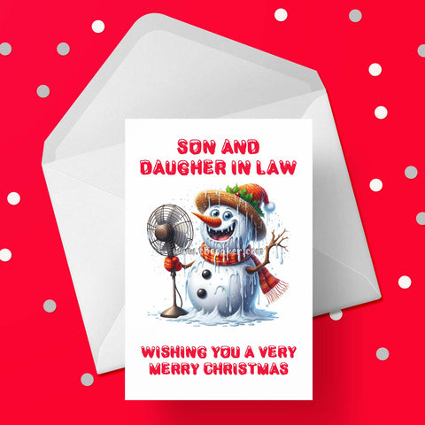 Christmas Card for Son & Daughter In Law - Funny snowman