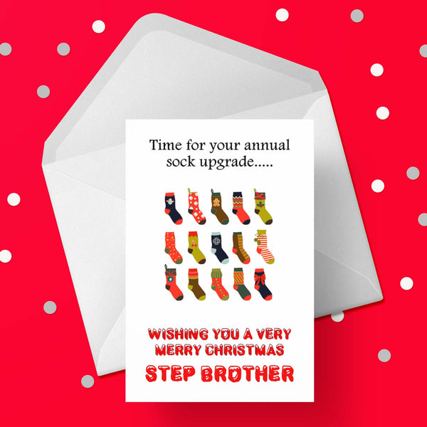 Christmas card for Step Brother - Funny Socks