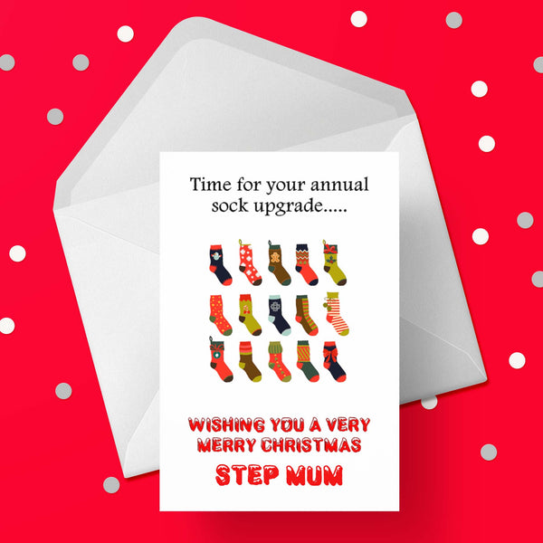 Christmas card for Step Mum - Funny Socks