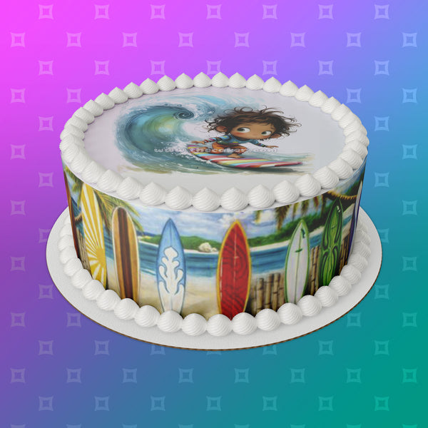 Surfing / Surfer 04 Edible Icing Cake Topper or Ribbon