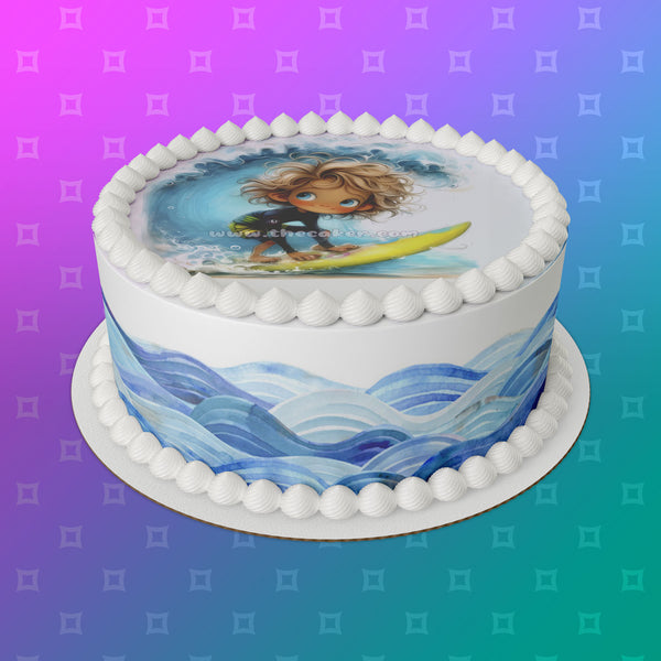 Surfing / Surfer 05 Edible Icing Cake Topper or Ribbon